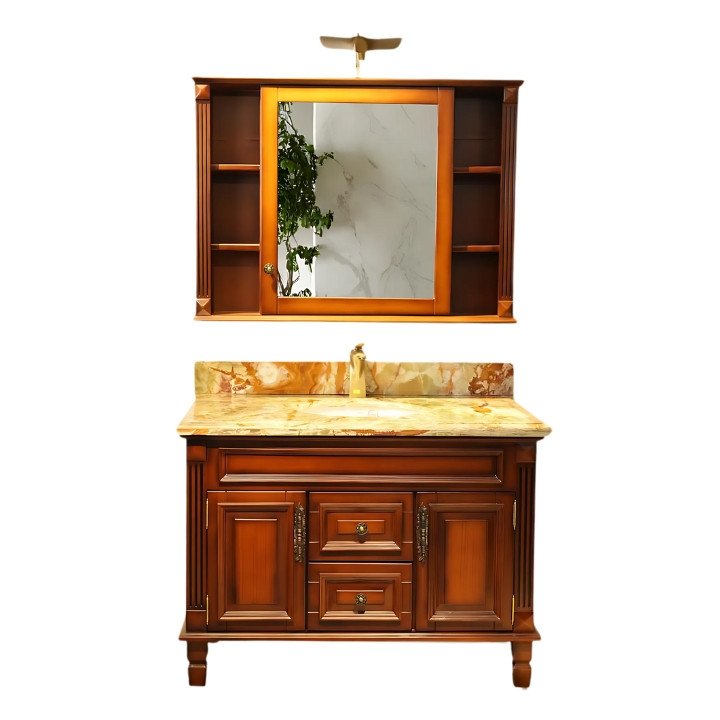 European Style Bathroom Solid Wood Antique, Marble Countertop Cabinet