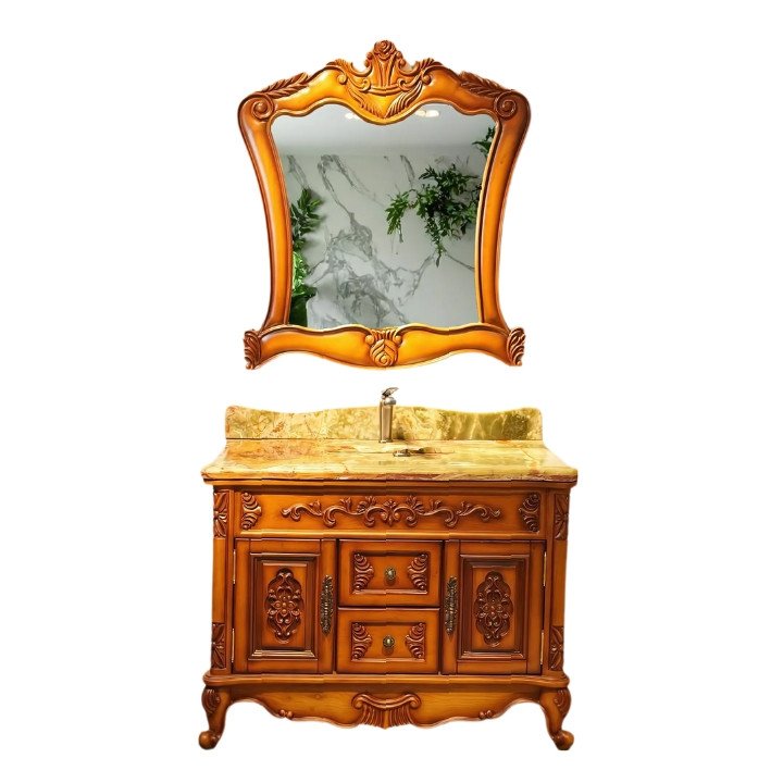 European Style Bathroom Solid Wood Antique, Marble Countertop Cabinet