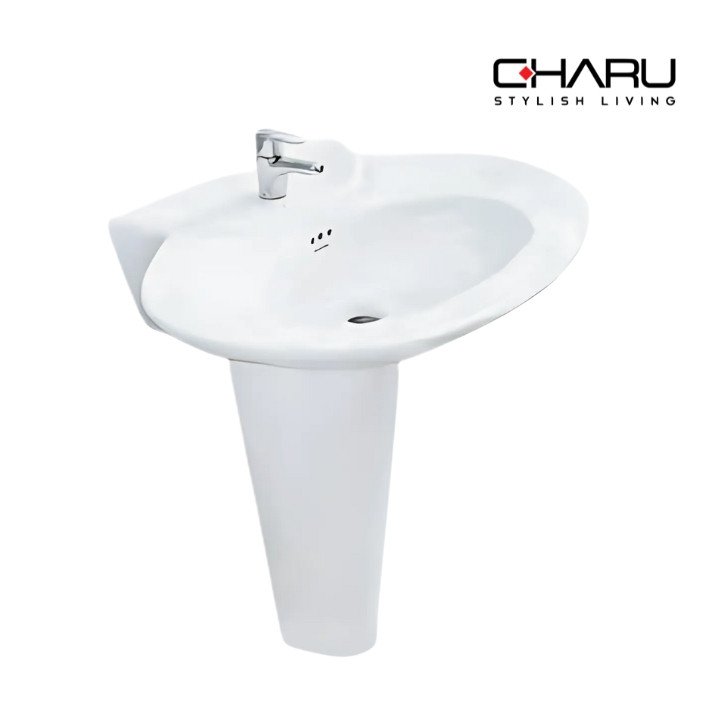 CHARU CM135 ALPINE WHITE WASH BASIN WITH PEDESTAL