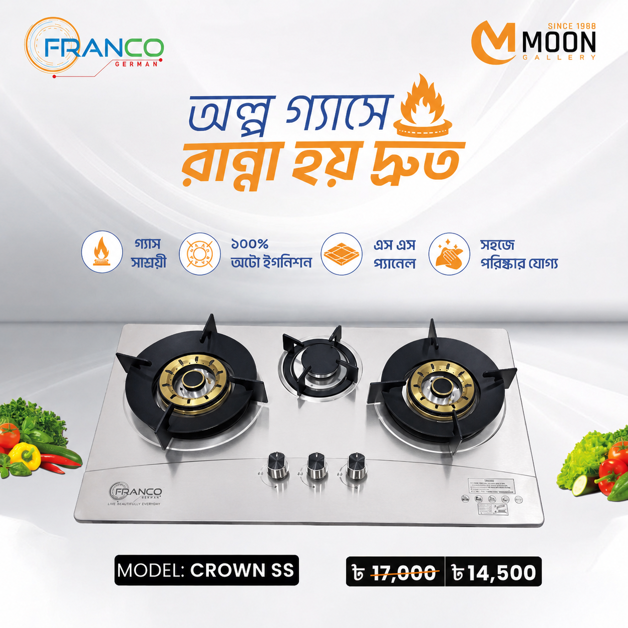 CROWN PLUS SS PANNEL GAS STOVE