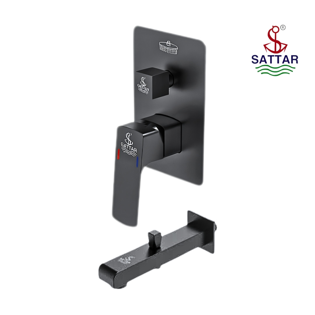 Square Conceal Shower Mixer 3/4'' with Spout (Gun Grey)-786062STG