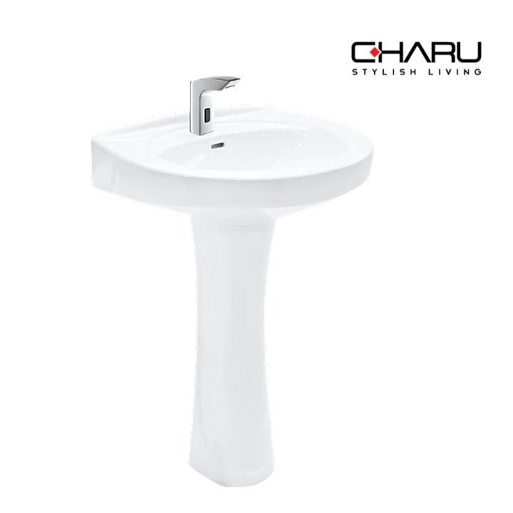CHARU CM115 ALPINE WHITE WASH BASIN WITH PEDESTAL