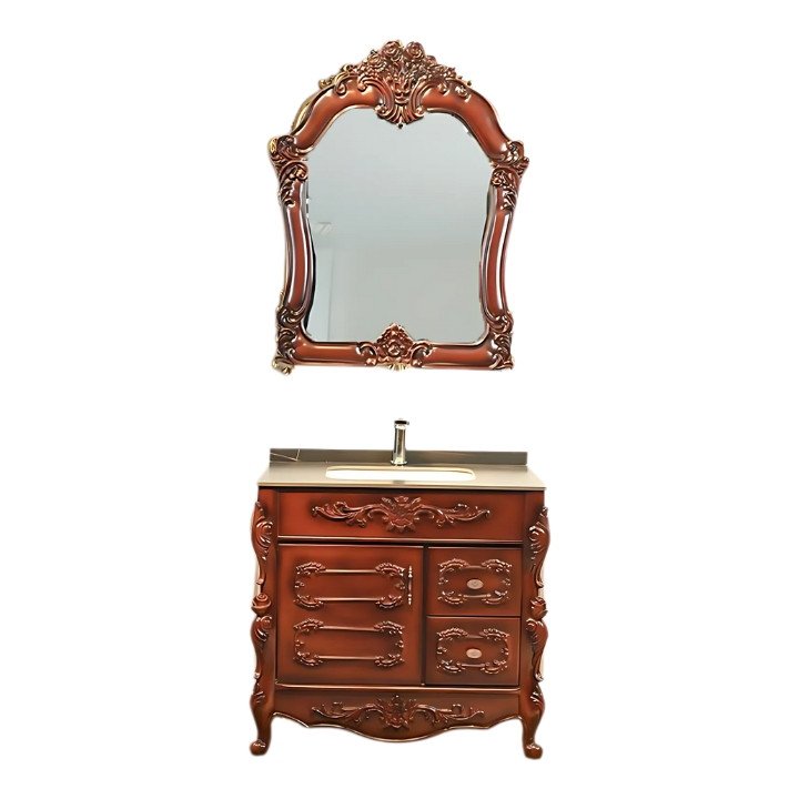European Style Bathroom Solid Wood Antique, Marble Countertop Cabinet