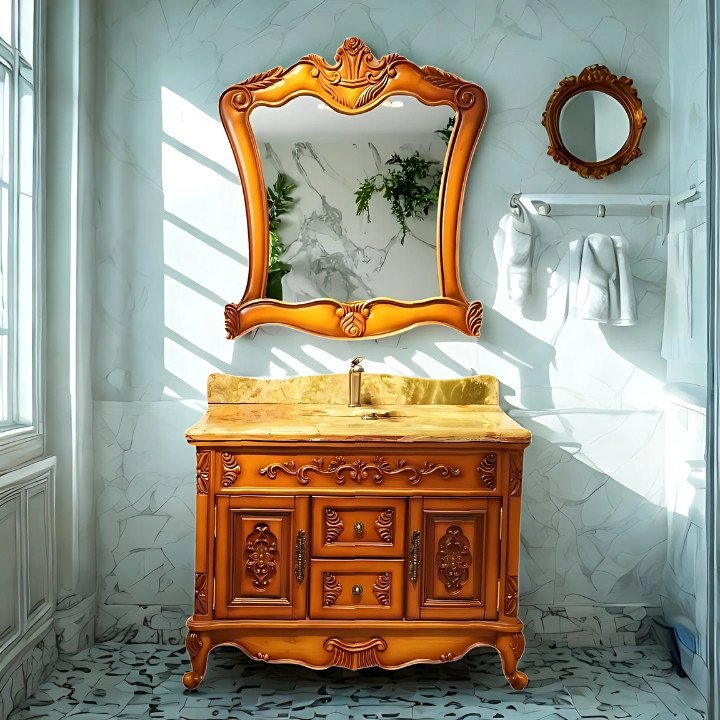 BIZZ4224-04 European Style Bathroom Solid Wood Antique, Marble Countertop