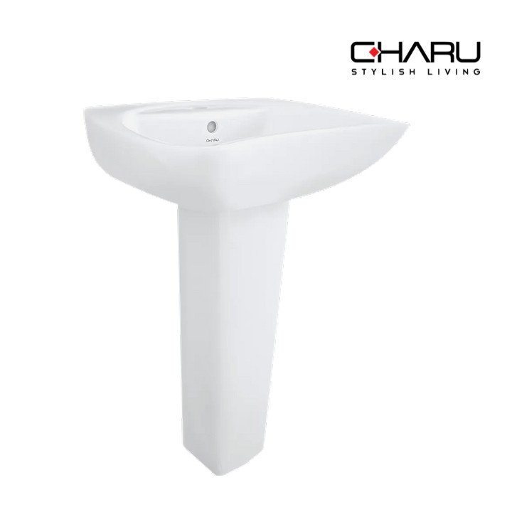 CHARU CM130 ALPINE WHITE WASH BASIN WITH PEDESTAL