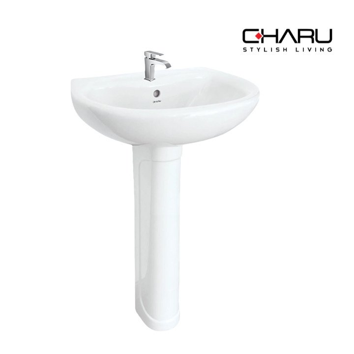 CHARU CM123 ALPINE WHITE WASH BASIN WITH PEDESTAL