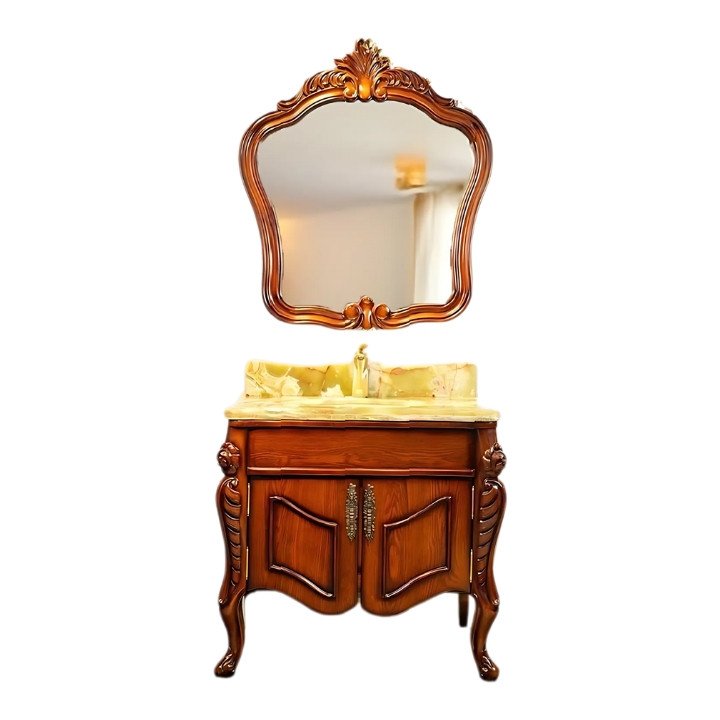 European Style Bathroom Solid Wood Antique, Marble Countertop Cabinet