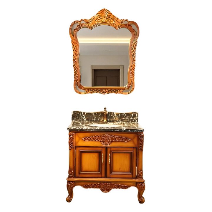 European Style Bathroom Solid Wood Antique, Marble Countertop Cabinet
