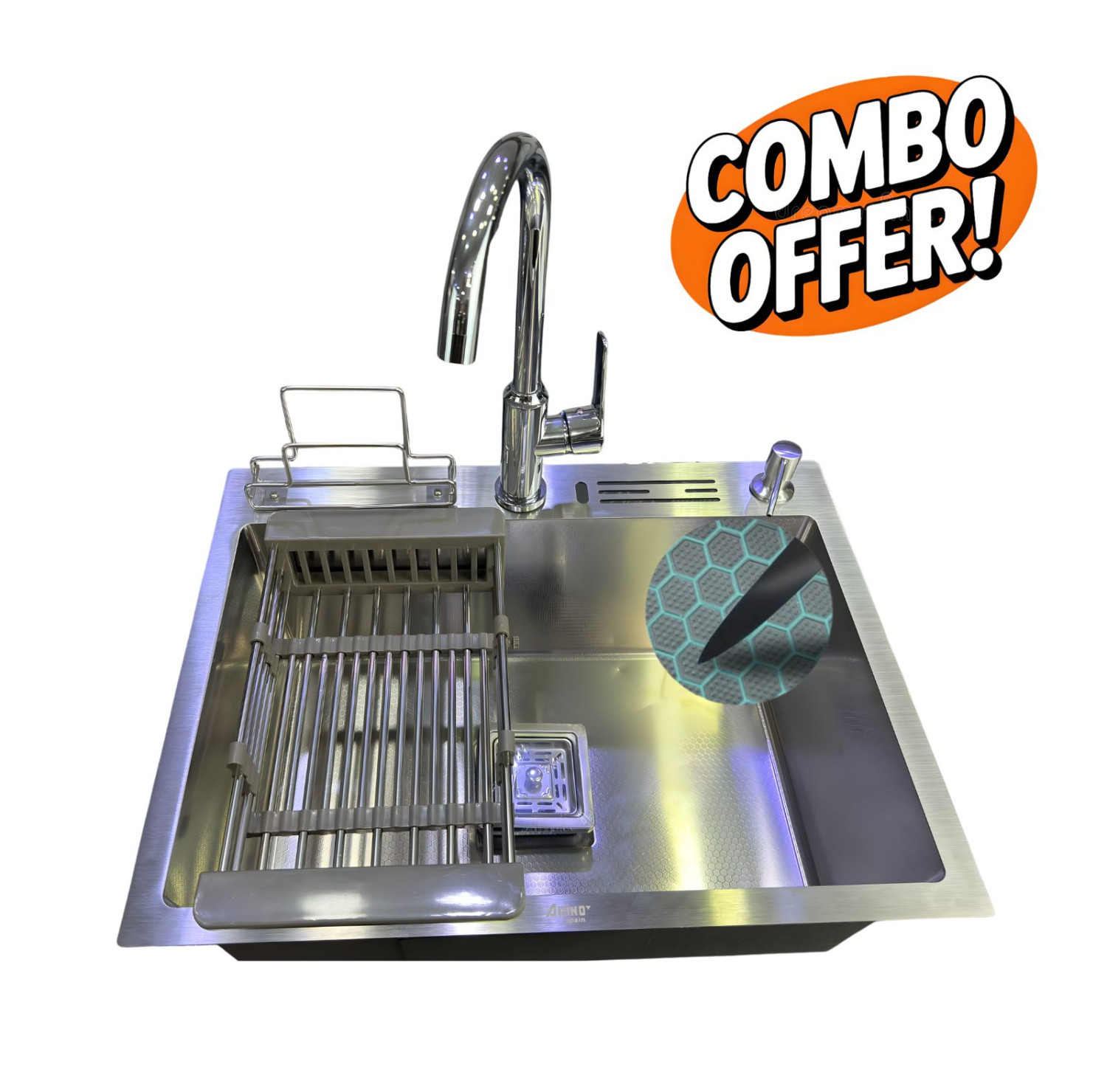 6045 24''x18"x9" Inch Honeycomb SINK withMU-101 Sink Mixer Combo