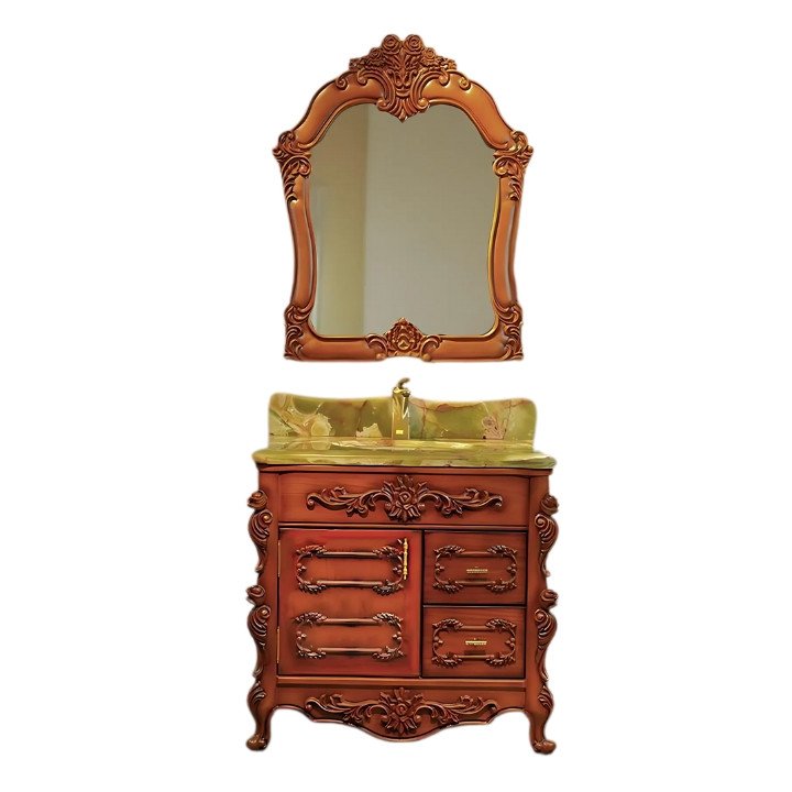 European Style Bathroom Solid Wood Antique, Marble Countertop Cabinet