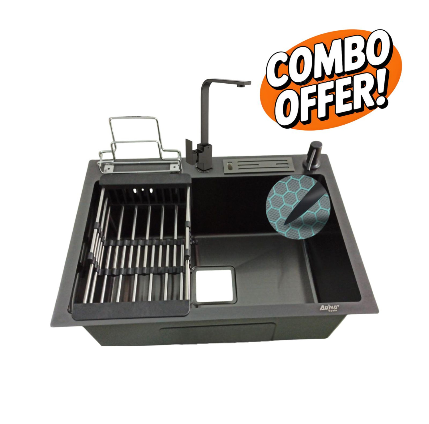 5545A-BK 22'' HONEYCOMB SINK WITH CD-66BK COMBO OFFER